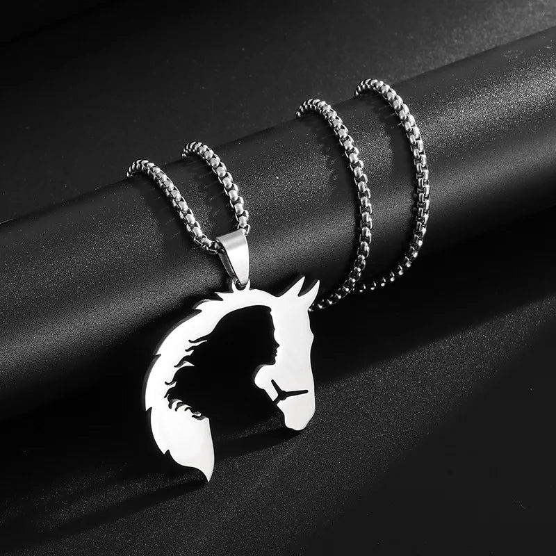 Silver Horse Head Pendant Necklace Statement