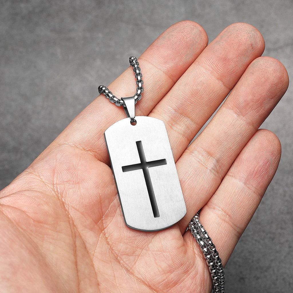 Cross Bible Tag Pendant — Stainless Steel