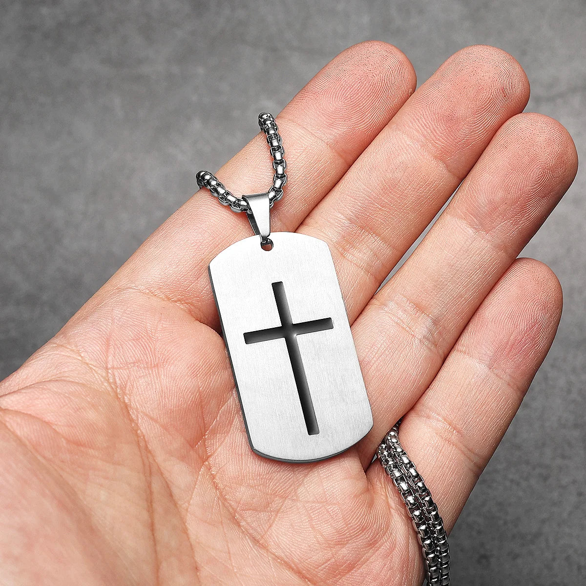 Cross Bible Tag Pendant — Stainless Steel