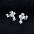 Iced Out Cross Stud Earrings — 925 Silver