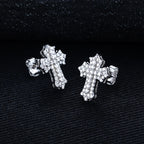 Iced Out Cross Stud Earrings — 925 Silver