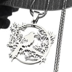 Tree Of Life Steel Pendant Gothic Crow Bird Raven