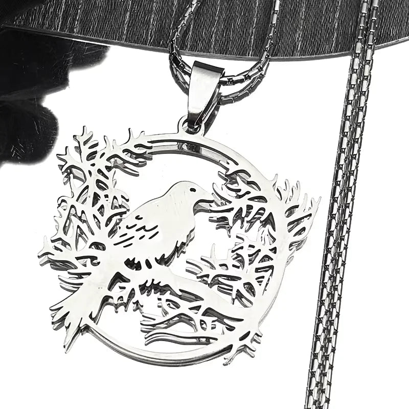 Tree Of Life Steel Pendant Gothic Crow Bird Raven