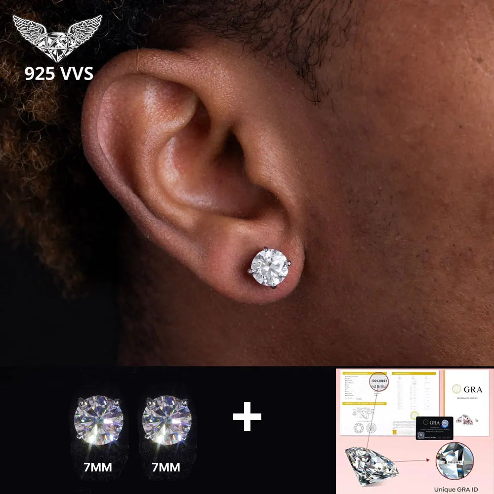 3/4/5/6/7/8/9/10mm D Color VVS Moissanite Stud Earrings S925 Sterling Silver Screw Thread Earrings Wedding Jewelry for Men Women