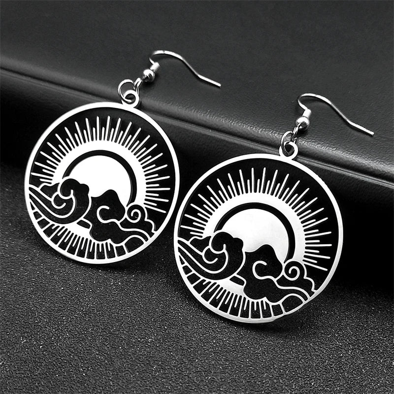 Sun Gold Earrings Ocean Wave Rise Hoop Hollow
