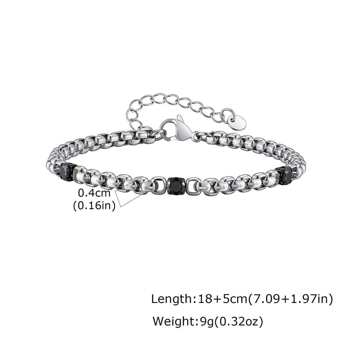 Fashion Simple Black Zircon Charm Bracelet for Men, Adjustable Waterproof Stainless Steel Chain Bracelets, Punk Stylish