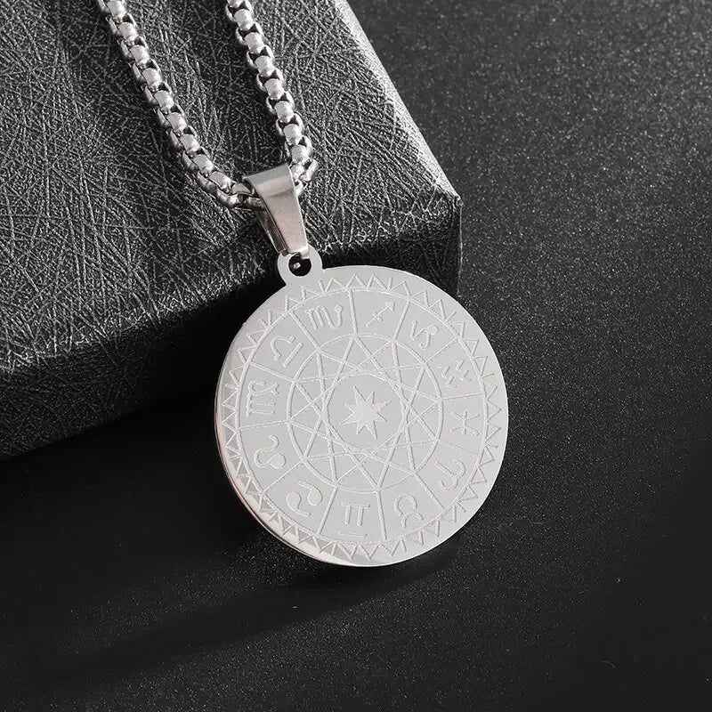 Stainless Steel Solomon Religious Seven Archangels Compass Pendant Necklace Men's Retro Lucky Amulet Jewelry