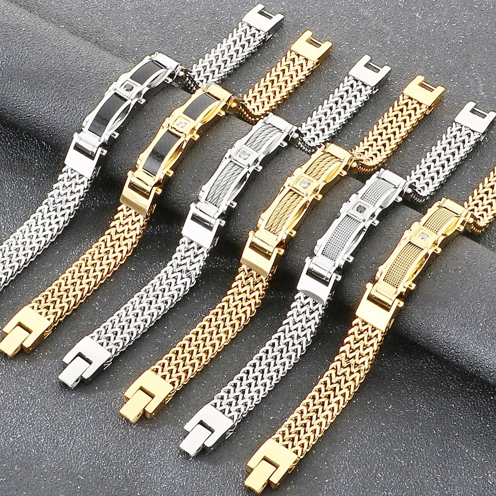 Bike Chain Man Bracelet for Men Gold Color Stainless Steel Link Men's Wrist Bracelets On Hand Jewelry Accessories