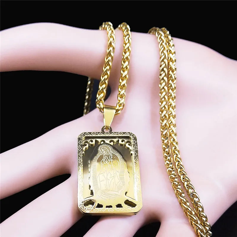 Steel Pendant Virgen Guadalupe Mary Square