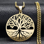 Tree of Life Black Chain Necklace — Stainless Steel