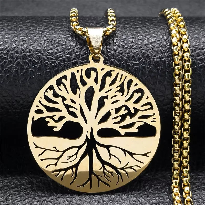 Tree of Life Black Chain Necklace — Stainless Steel