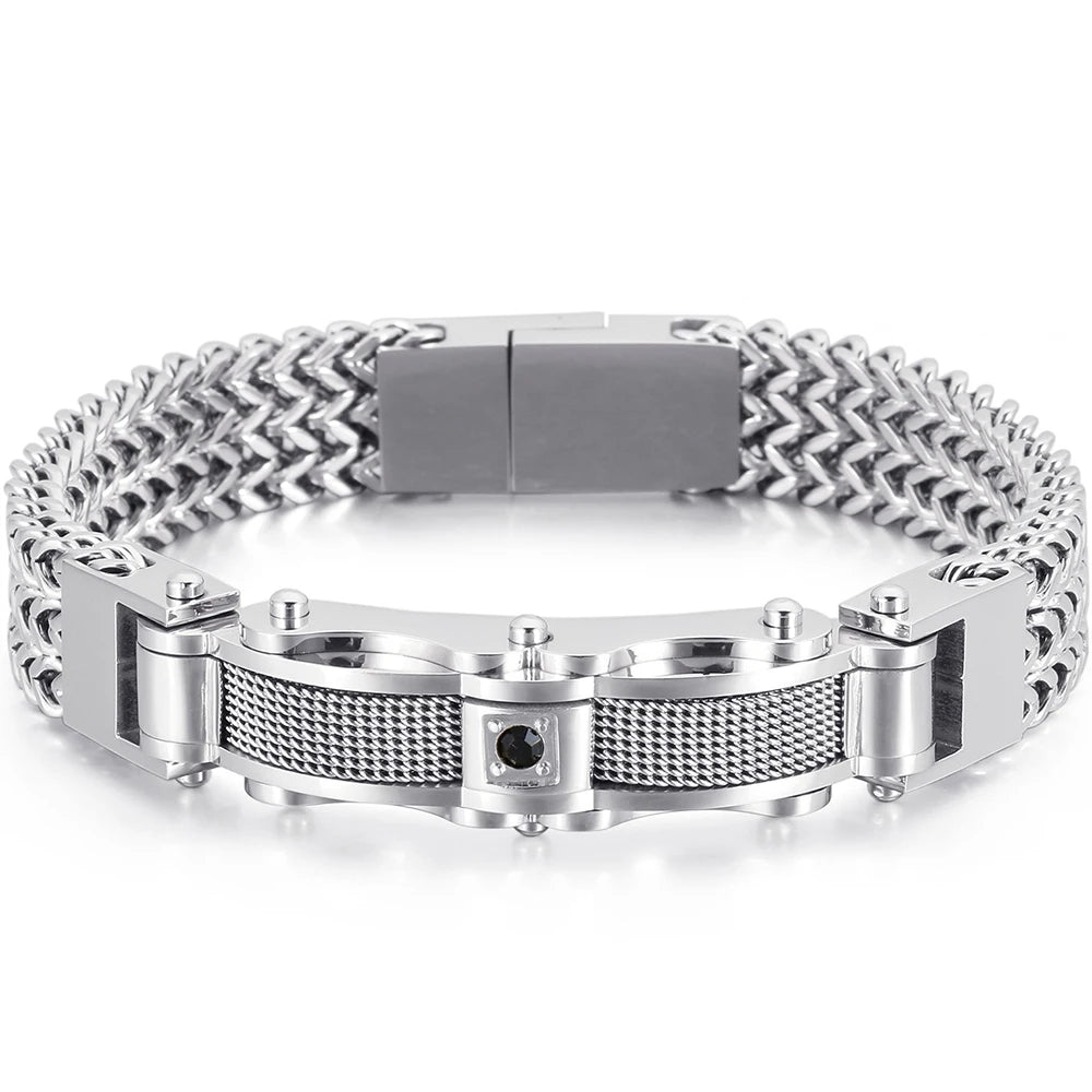 Luxury Bracelet for Men Gold Color 12MM Wide Stainless Steel Square Franco Link Chain Men's Wrist Bracelets With Magnet