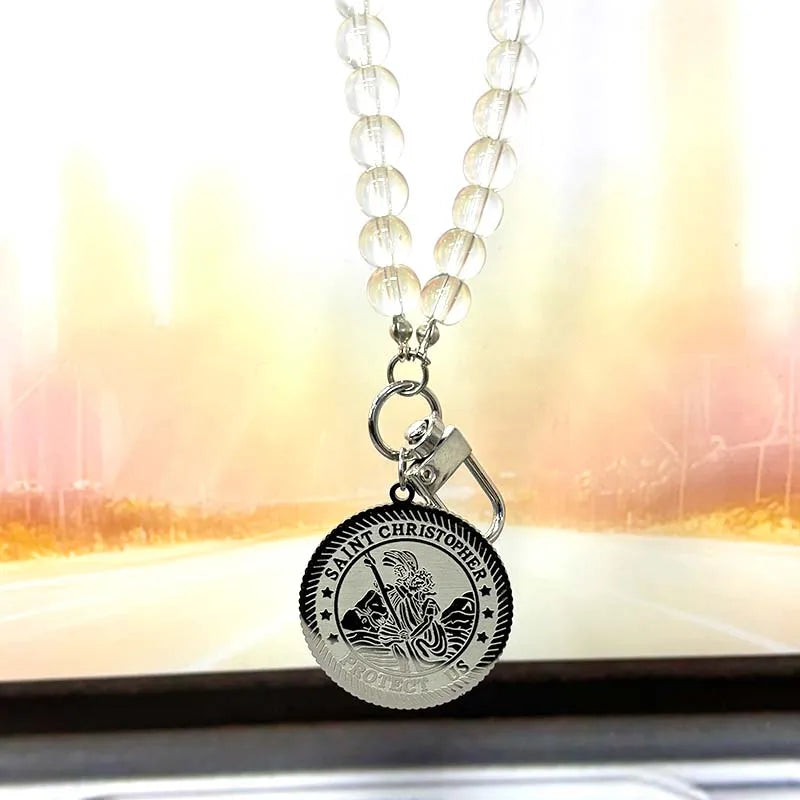 St. Christopher Medal Car Pendant Necklace — Stainless Steel
