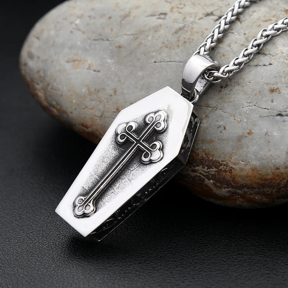 Skull Coffin Pendant Necklace — Stainless Steel