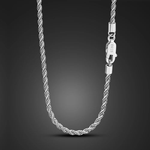 Men 100%925 Sterling Silver 3mm Twist Rope Chain Necklace Women Diamond Cut Clasp Box Chain 16-30 inch Chocker Jewelry