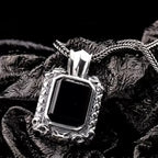 Classic Design Silver Inlaid Black Agate Pendant for Men Necklace Handsome and Domineering Keel Chain Charms Fashion Jewelry