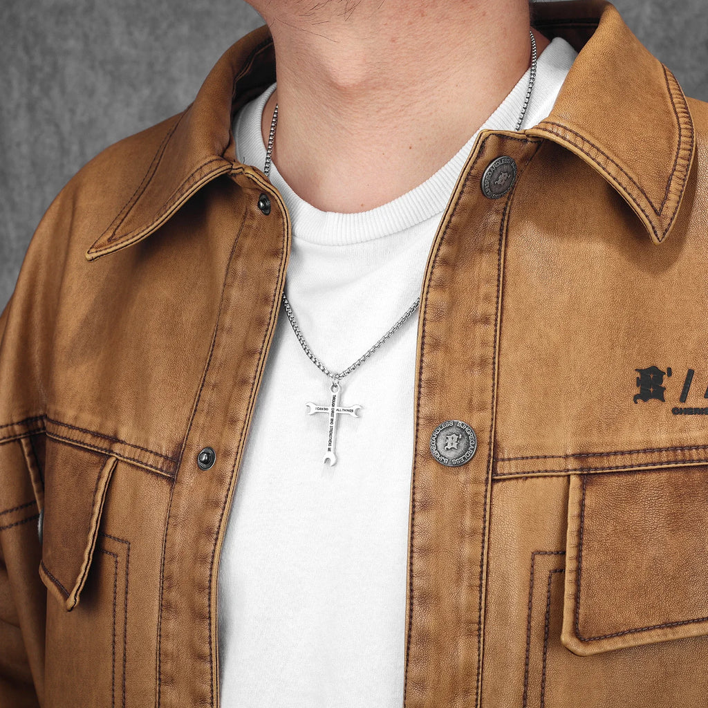 Wrench Cross Pendant Necklace — Stainless Steel