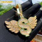 New Hip Hop Money Pendant Necklace Gold Color Iced Out Bling CZ Cubic Zirconia Letters Rich Dollar Charm Men Women