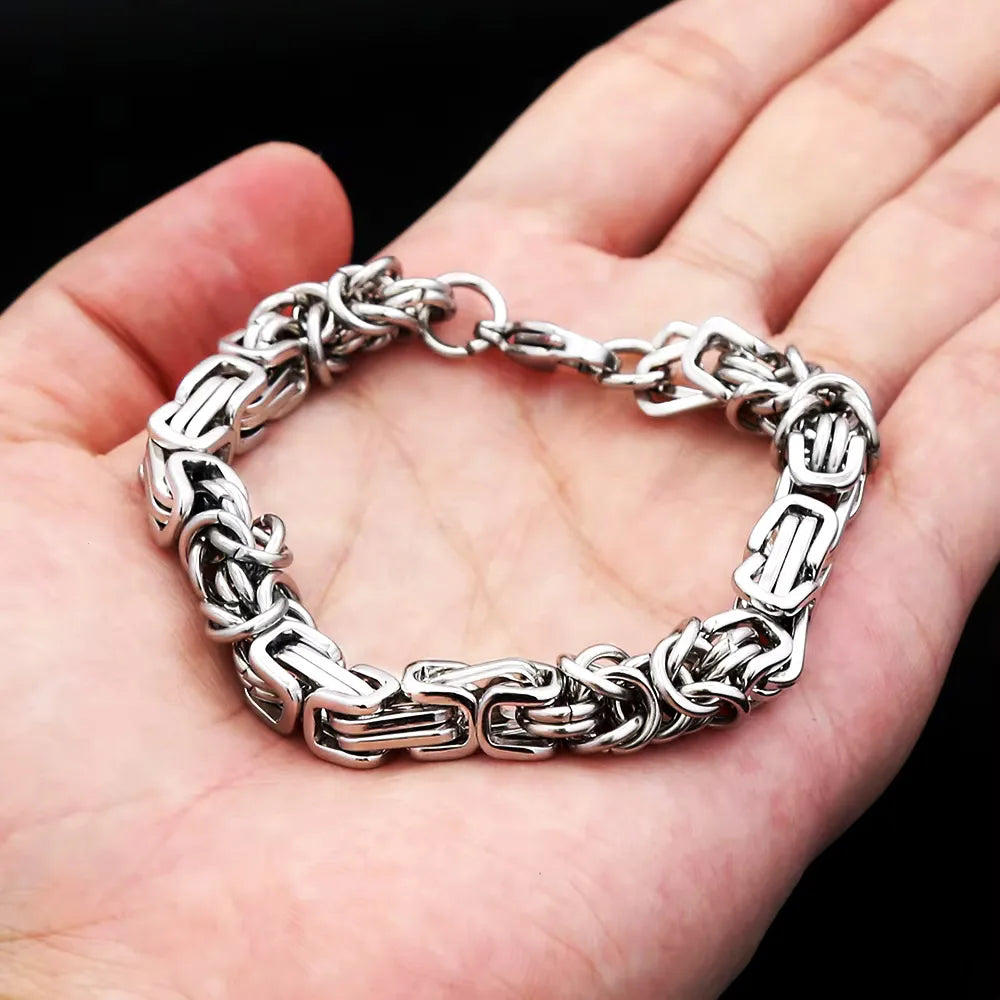 Wide Byzantine Link Chain Bracelet 8mm — Punk, Stainless Steel