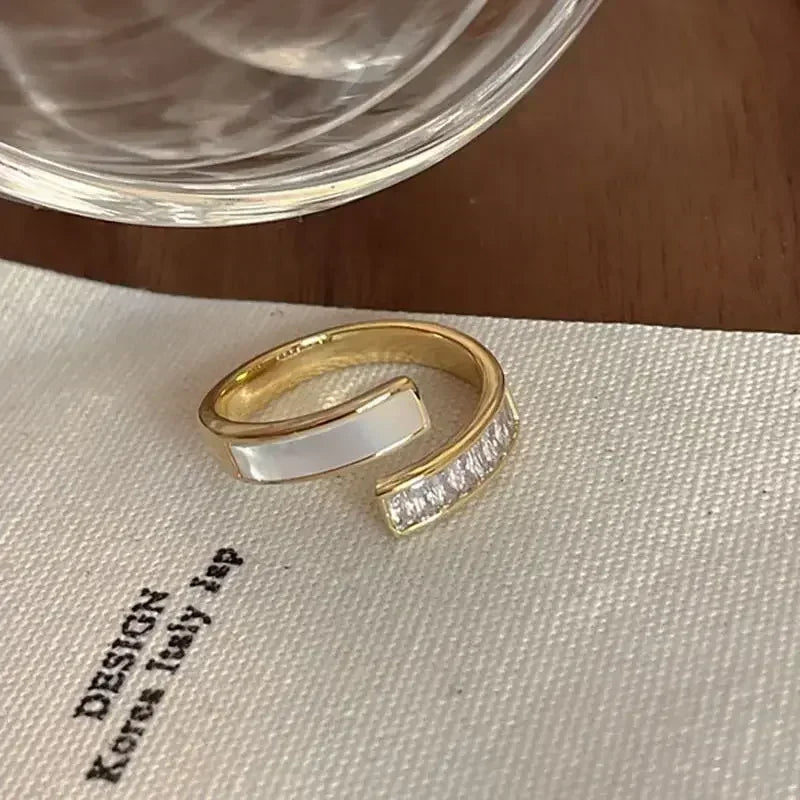 Hug Hands Open Adjustable Ring — Gold-Tone, Clear Stones