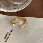 Hug Hands Open Adjustable Ring — Gold-Tone, Clear Stones