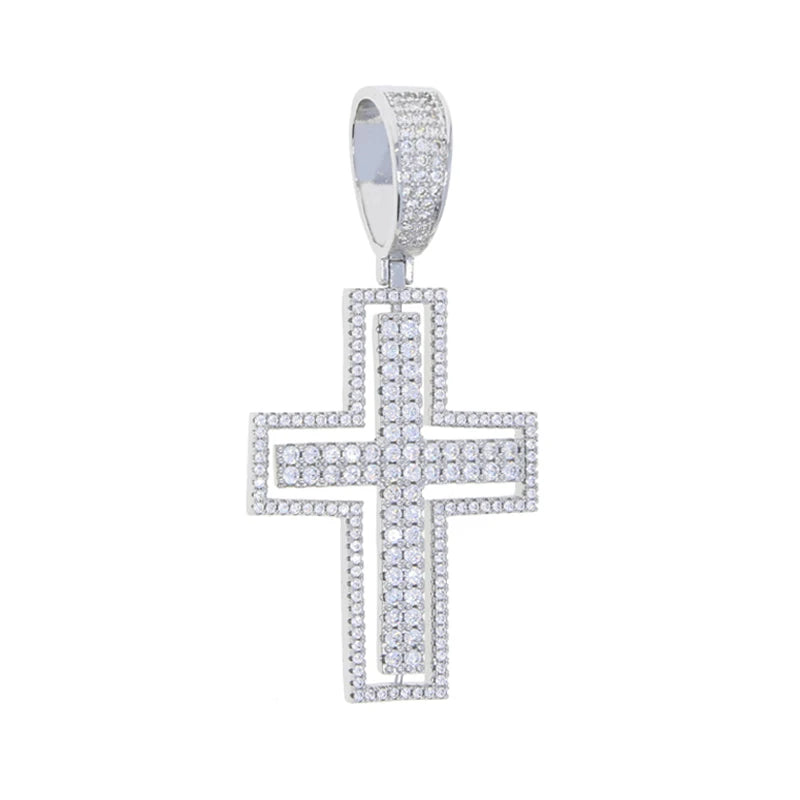 New Iced Out Bling CZ Cross Pendant Necklace Silver Color Prong Setting Cubic Zirconia Jesus Charm Men Women Hip Hop