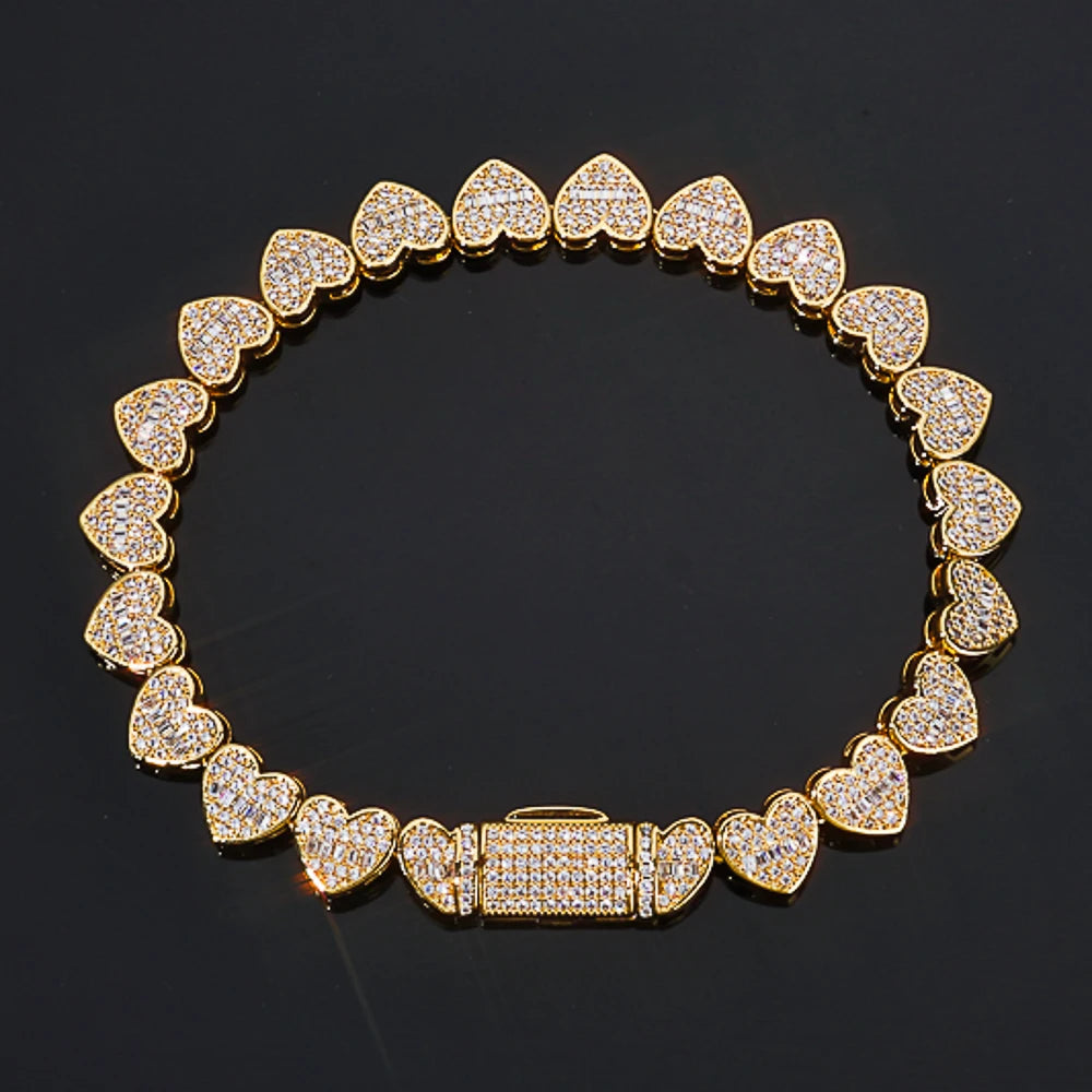 Heart Tennis Bracelet Silver 8MM Baguette Iced Out