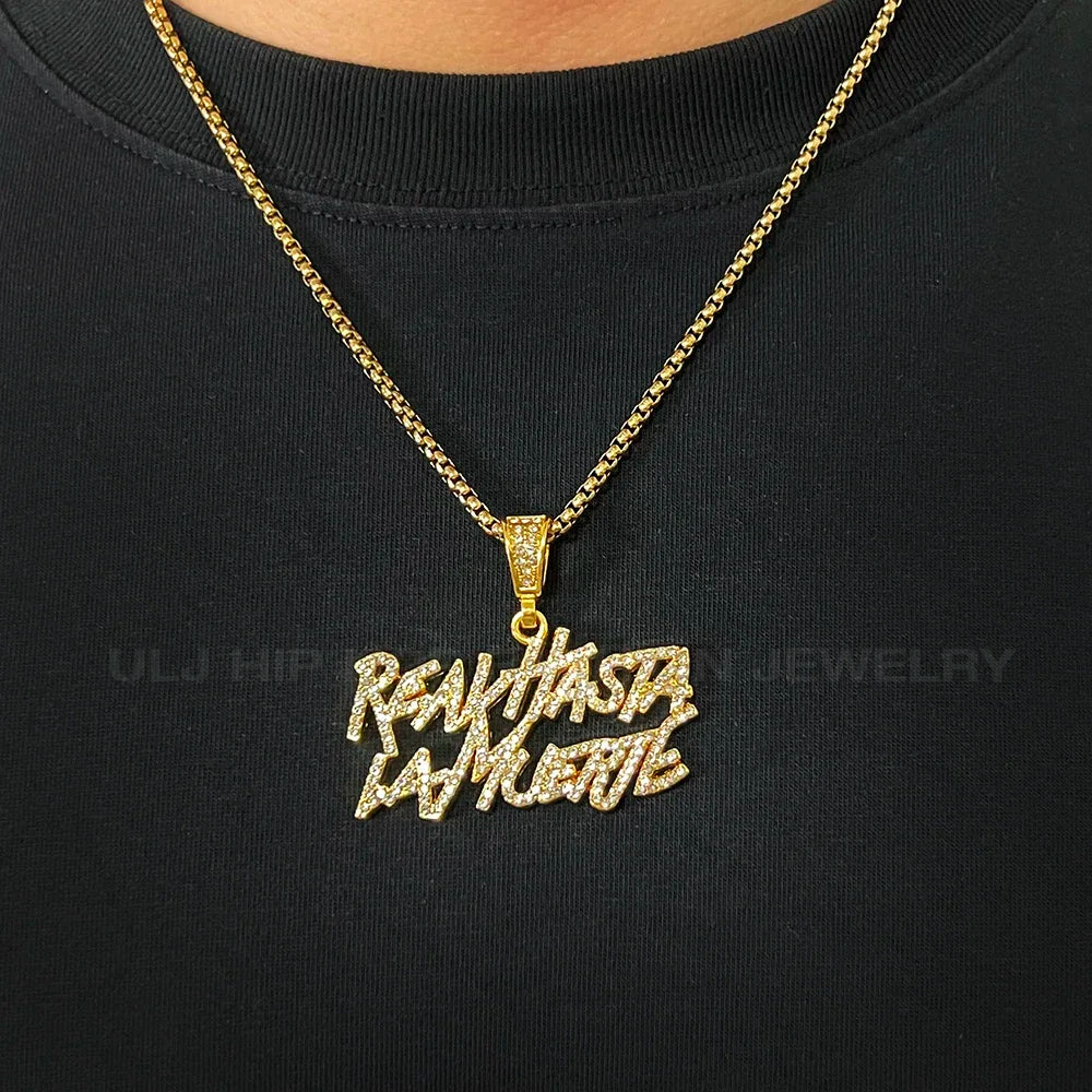 Hip Hop Street Style realhasta lamuerte Letter Bling Pendant Necklace 4mm Bling chain Iced out Bling For Rapper Cool Jewelry