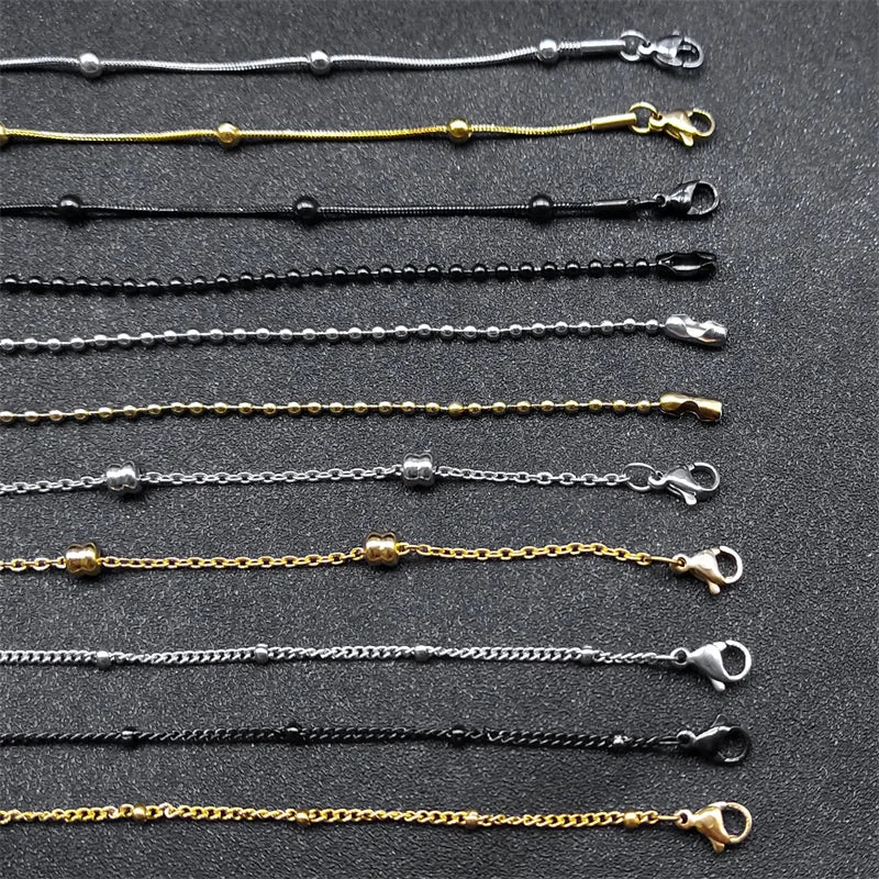 Length 60cm Ball Bead Chain Necklace for Women Men Stainless Steel Gold Sliver Black Color Fashion Jewelry Accessories