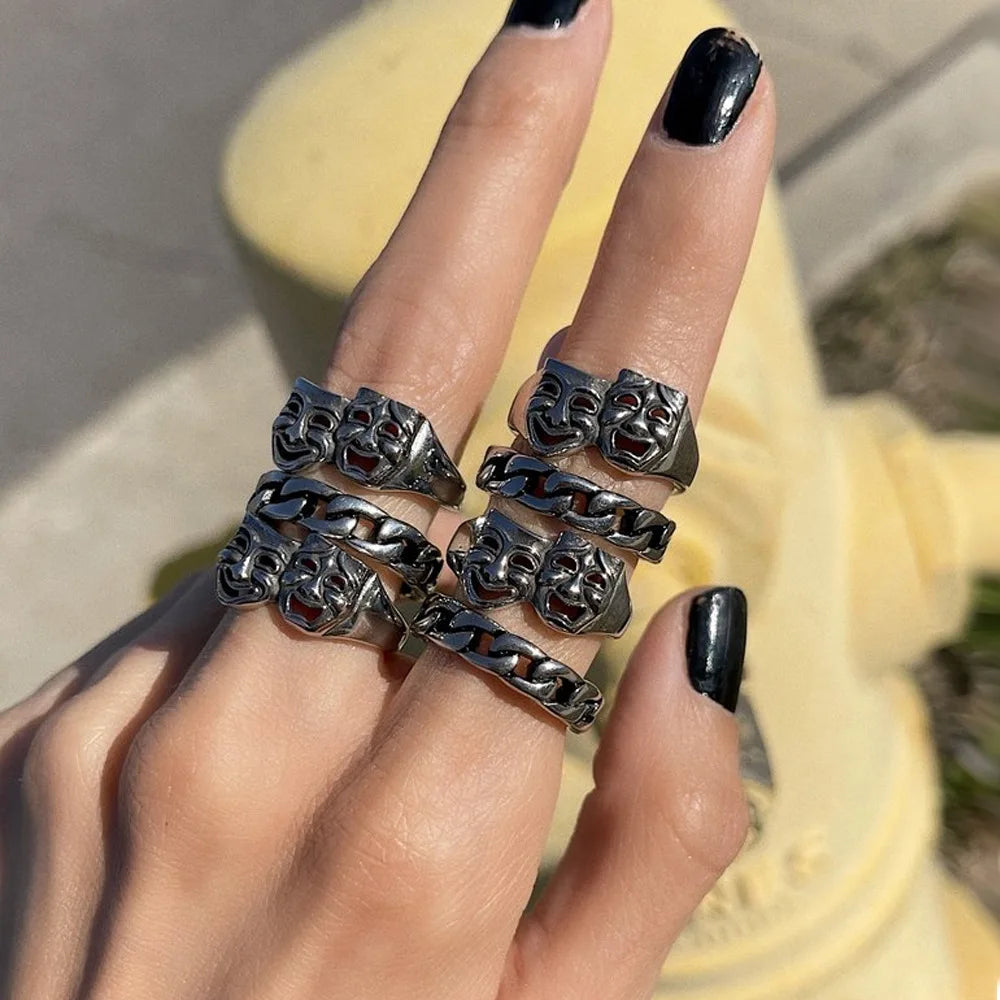 Gothic Retro Open Adjustable Ring — Multi-Design, Silver-Tone