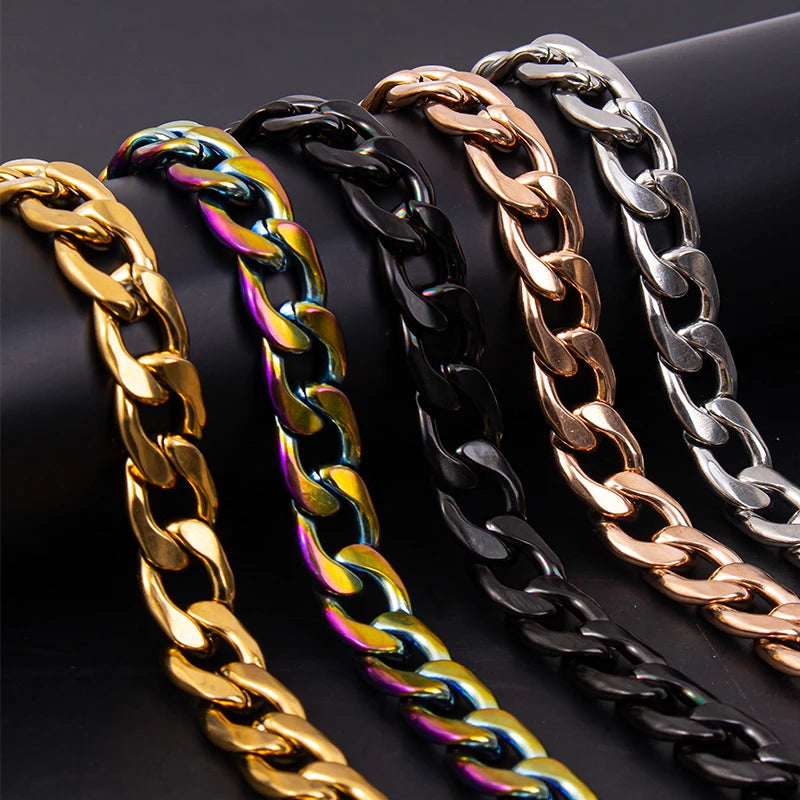 1pcs Wide Cuba Chain 40+5cm Stainless Steel Necklaces For Women Men Accessories Vinatge Jewelry On The Neck Necklace