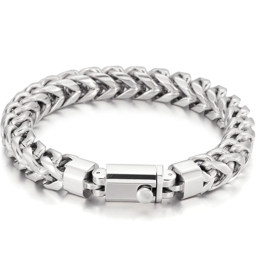 Luxury Gold Color Stainless Steel Bracelet for Men 10MM Square Franco Chain Men's Wrist Bracelets On Hand Jewellery