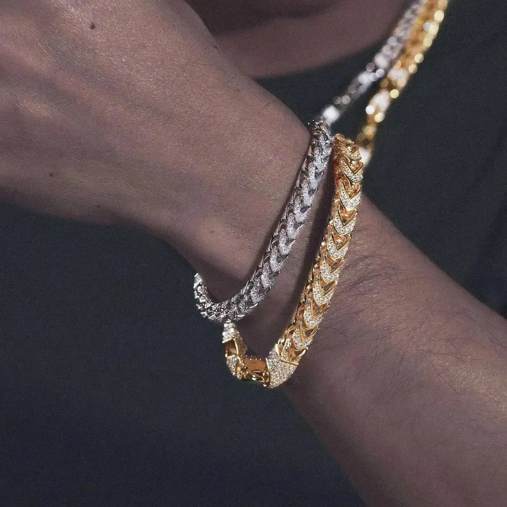 Iced Out Franco Link Chain Necklace 8mm — Two-Tone