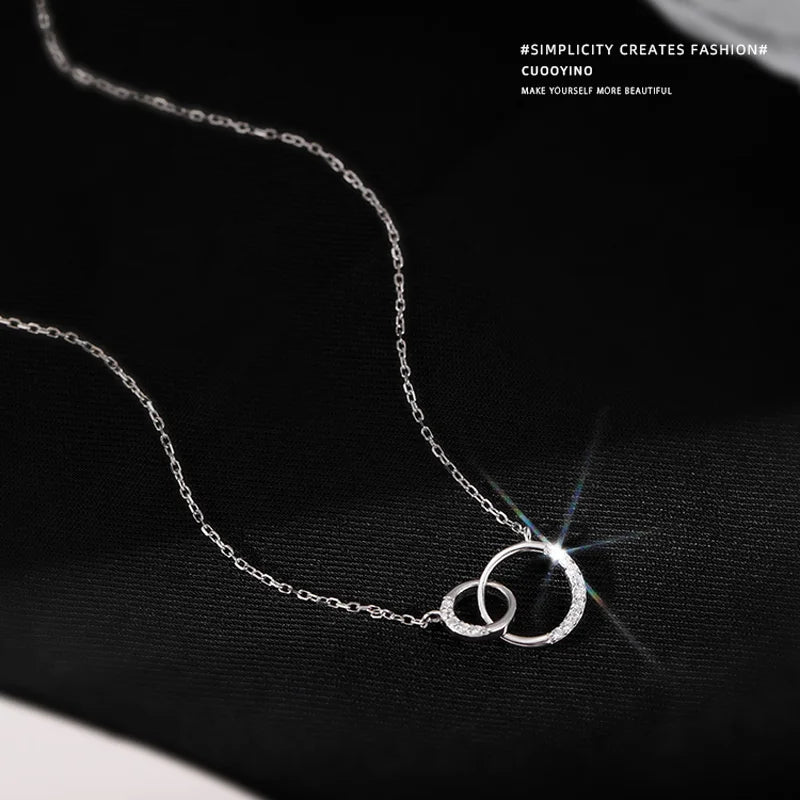 925 Sterling Silver Circle Necklace Personality Charm Geometric Shape Pendant Choker Birthday Gift for Women Exquisite Jewelry