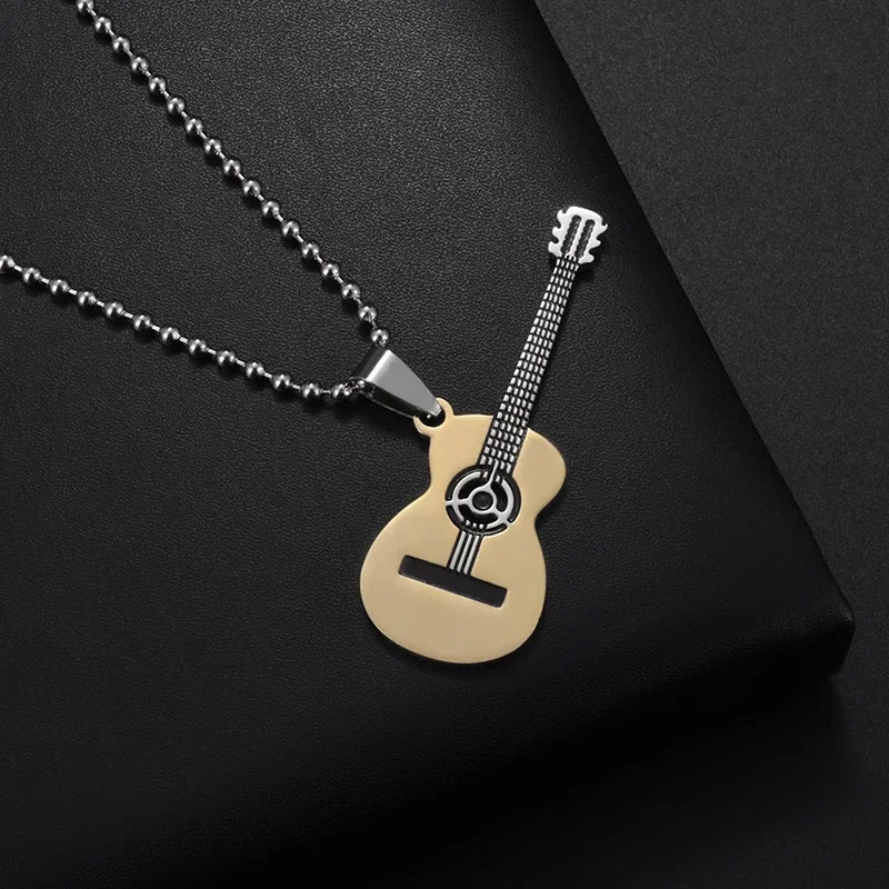 Retro Punk Music Guitar Necklace for Men Personalized Gothic Pendant Fashion Hip Hop Rock Singer Jewelry Gift