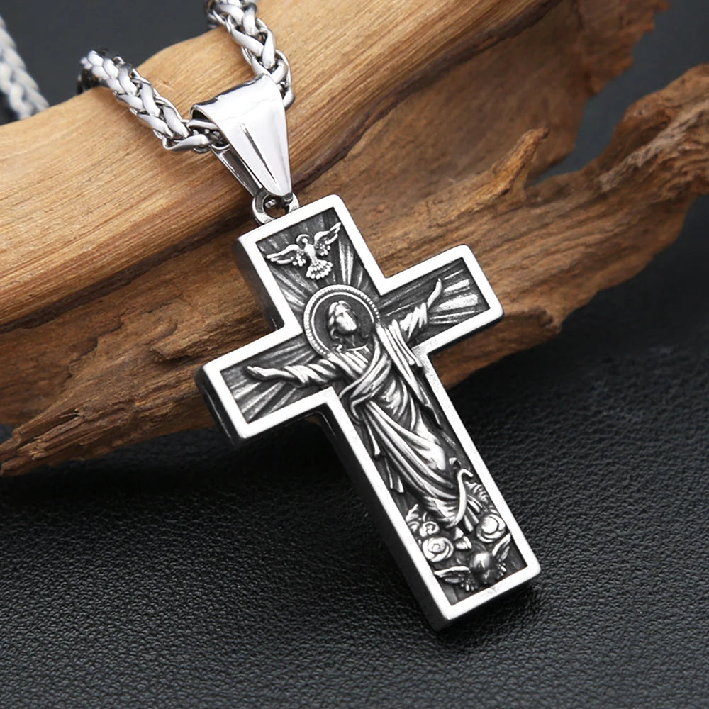 Vintage 316L Stainless Steel Cross Jesus Pendant Necklaces For Men Boys Punk Fashion Christian Amulet Jewelry Gifts Dropshipping