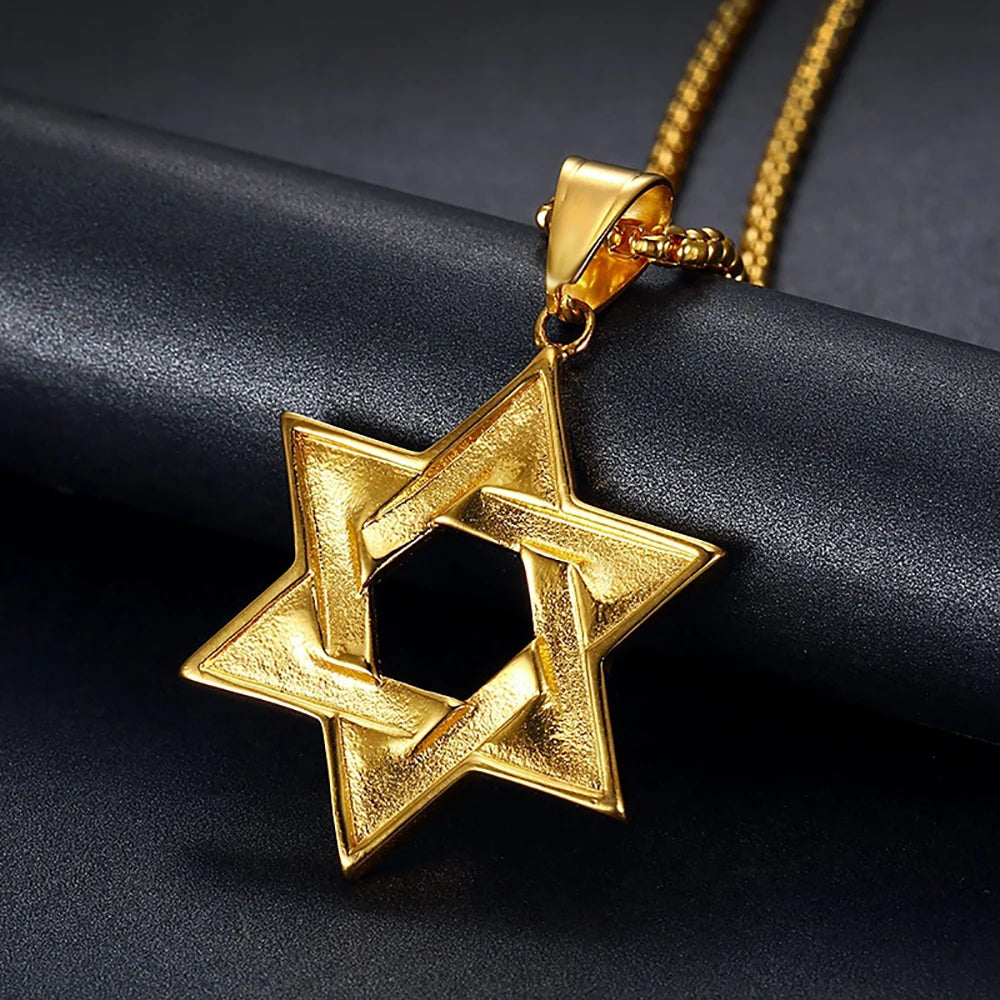 Jewish Star of David Pendant Necklaces Male Gold Color Stainless Steel Hexagram Necklace for Men/Women Jewelry Birthday