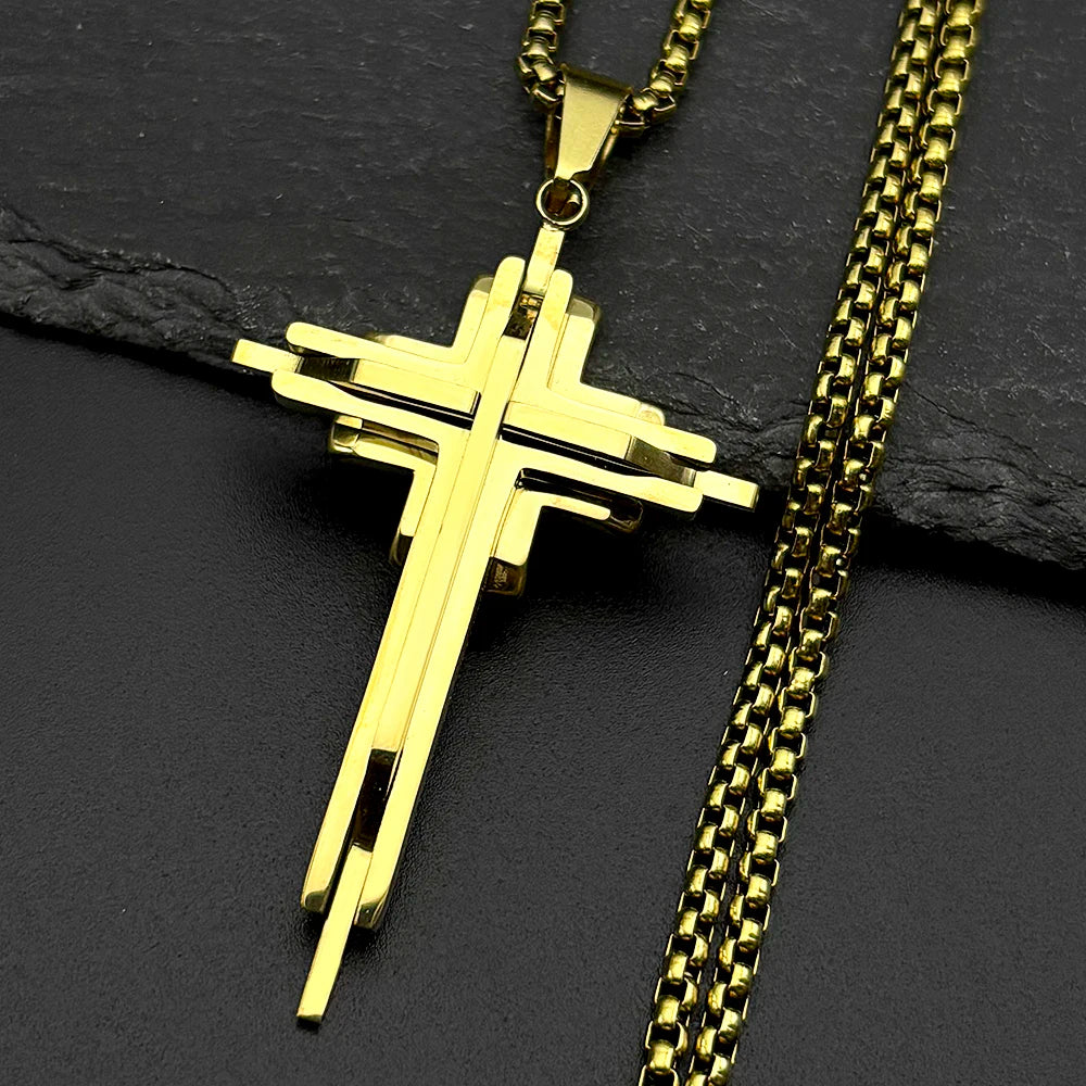Multi-Layer Jesus Crucifix Pendant Necklace — Stainless Steel