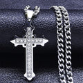 Gothic Cross Silver Pendant Christian Rhinestone