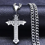 Gothic Cross Silver Pendant Christian Rhinestone
