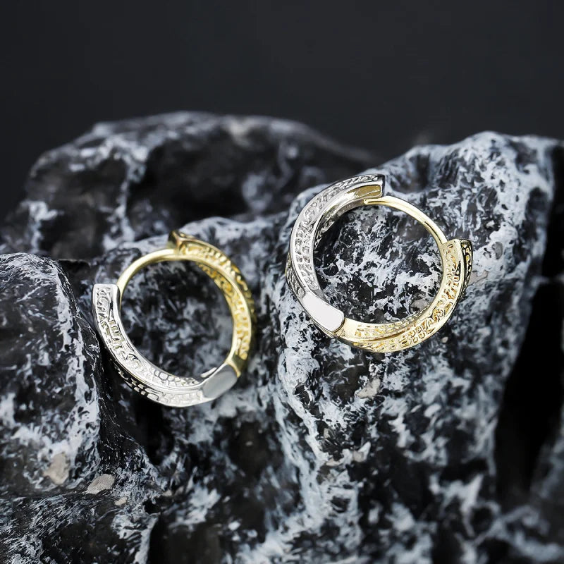 Gothic Embossed Scroll Click Hoop Earrings — Stainless Steel