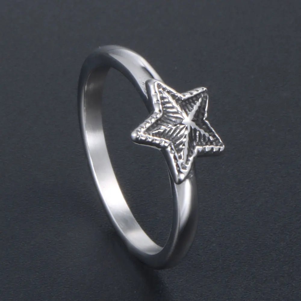 1Pcs Non-Fading Stainless Steel Cross-Border Five-Pointed Star Men's Ring Punk Hip-Hop Jewelry