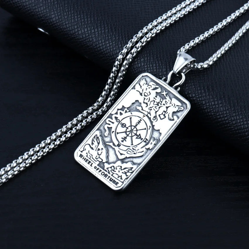 Silver Compass Pendant Necklace Stainless Steel