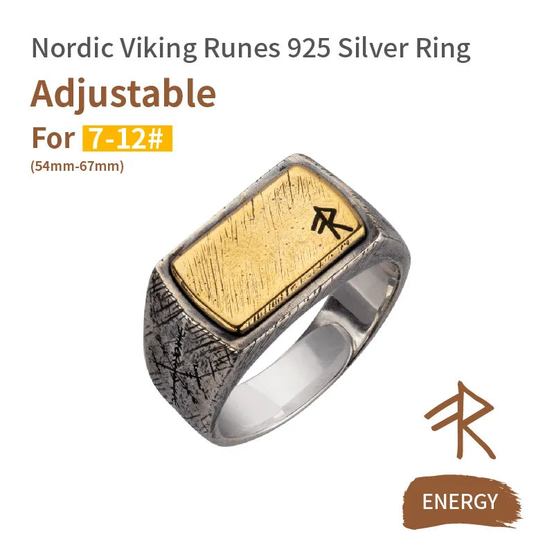 Nordic Hammer Ring Silver Inlaid Copper Viking Rune Silver Jewelry