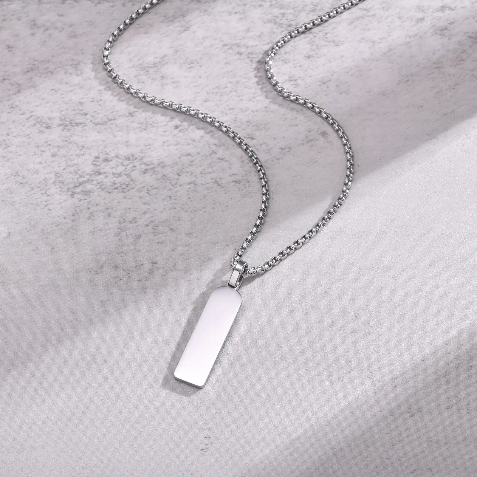 Vnox Mens Silver Color Bar Necklaces, Geometric Stainless Steel Pendant with Box Chain, Minimalst Metal Jewelry Gift
