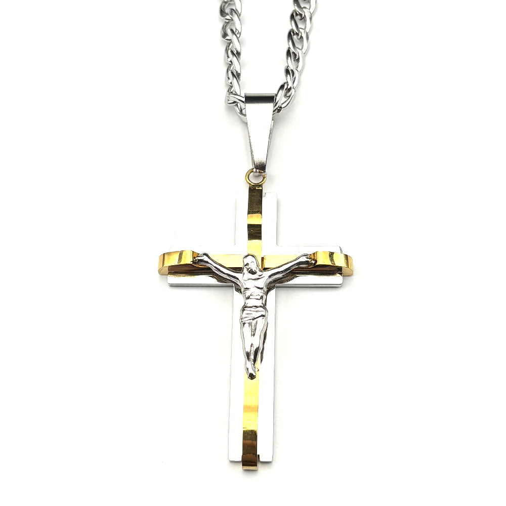 Jesus Crucifix Cross Pendant Necklace Amulet — Stainless Steel