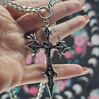 Gothic Rose Cross Pendant Choker Necklace — Stainless Steel