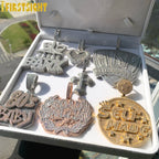 New Iced Out Bling CZ Letter Cross Pendant Necklace Various Design 5A Zircon Two Tone Color Badge Charm Men's Hip Hop