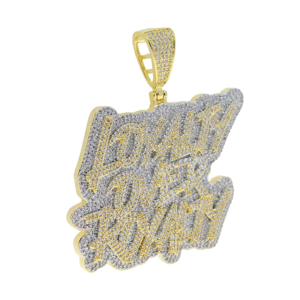 New Iced Out Bling CZ Letter Cross Pendant Necklace Various Design 5A Zircon Two Tone Color Badge Charm Men's Hip Hop