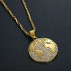 Iced World Map Pendant Necklace — Stainless Steel